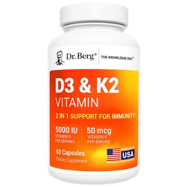 Dr. Berg Maximum Strength 7-in-1 Vitamin D3 K2 5000 IU | Naturally Derived D3 | 4X Lab-Tested & Verified | High Absorption Formula | K2 D3 Vitamin Supplement - 60 Capsules