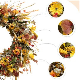 Egolot 24 Inch Large Yellow Daisy Flower Eucalyptus Leaves Wreath for Front Door, Spring Yellow Flower Wreath with Grain Picks and Wild Flowers for Indoor and Outdoor, Rustic Farmhouse Home Decor