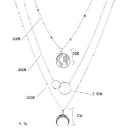 TseanYi Boho Multilayer Necklace, Silver Moon World Map Pendant Necklace Choker Eternal Karma Clavicle Necklace Jewelry for Women and Girls (Silver)