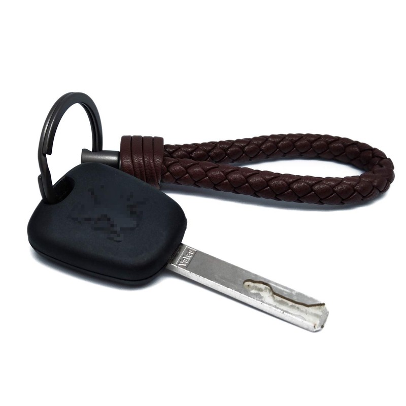 LABEN Key Chain Lambskin Handwoven Genuine Leather Keychain - Brown