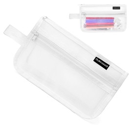 Mesh Transparent Pencil Case,Grid Mesh Pencil Case with Zipper,1PCS White Clear Case Large Pen Bag,Cute Transparent Stationary Organizer Pen Bag for Adult Office College for Boys Girls