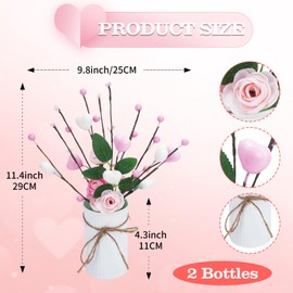 Fairblo 2 Pack Valentine Floral Picks with Vase, Valentines Day Flowers Decor with Pink White Heart Shaped Berry Picks, Artificial Berries Branches for Valentines Day Party Wedding Home Decor