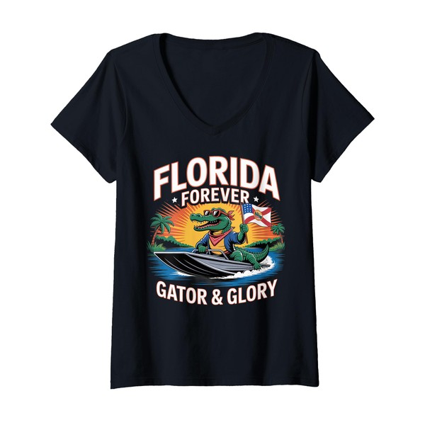 Womens Florida Forever Gator Glory State Pride Design V-Neck T-Shirt