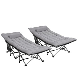 LOENIY 2 Pack Wide Folding Camping Cots with Pillow & Extra Thick 3 Inch Matress, Cots for Sleeping 900 LBS, Camping Bed for Adults with Cushion, Sleeping Cot (Grey)