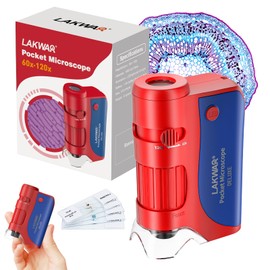 60x-120x Mini Pocket Microscope for Kids Adults, Portable Handheld Microscope with 5 Microscope Slides, Miniscope for Kids Adults Science Lab (Red&Blue)