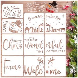 Large Christmas Stencils for Door Mats Reusable Snowmans Nativity Doormat Stencils for Painting Merry Christmas Welcome Stencil Let it Snow Templates for Doormats Wood Sign Windown Crafts (Merry10)
