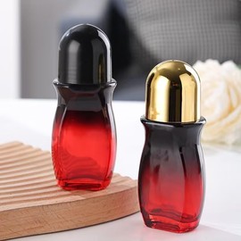 2Pcs Red Bottle with Black Lid Glass Rollerball Bottles With Plastic Rollerballs, Rollerball Bottle Containers, Leak-Proof Massage Rollerball Bottles, For Cosmetics With Lids Roller Bottles (30ML)