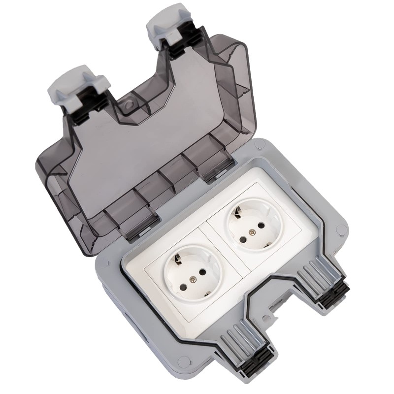Grafner Outdoor Socket IP66, Waterproof, Dustproof, 2-Way, with Hinged Lid