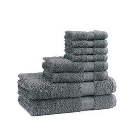 EuroSpa Luxury 8 Piece Bath Towel Set | 100% Cotton Quick Dry | Highly Absorbent Bathroom Towels | Ultra Soft | Large - 500 GSM (4 Wash Cloth, 2 Hand Towel, 2 Bath Towel) | Charcoal Grey Color