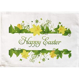 Half a Donkey Happy Easter with Daffodils Large Cotton Tea Towel