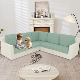 ALIECOM Waterproof Sectional Couch Cushion Covers L Shape Stretch 11 Pcs Magic Sectional Sofa Covers Washable Corner Slipcover Pet Dog Furniture Protector (5 Seat and 6 Backrest Covers, Sage Green)