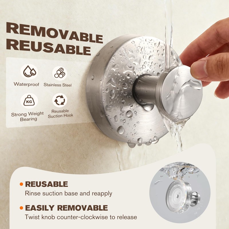 2 Pack Suction Cup Hooks for Shower Stainless Steel, Suction