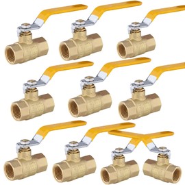 GUOFIS 1/2" Heavy Duty Full Port Brass Ball Valve,600 WOG FNPT FIP Threaded Valve for Compressed Air, Water, Plumbing or Oil(10 Pack,Yellow Handle)