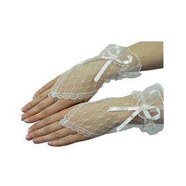 Yummy Bee - Fingerless Gloves Women - Lace Gloves - Black Goth Gloves - White Bridal Gloves (White)