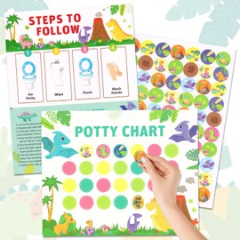 Threetols 10pcs Potty Training Stickers Chart, Cartoon Dinosaur Theme Toilet Training Reward Chart Potty Reward Chart for Toilet Success