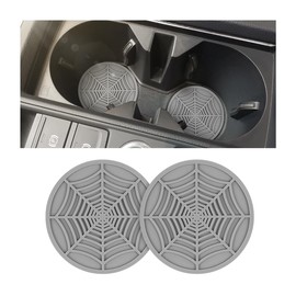 JNNJ 2 Pieces Universal Cup Holder Insert Mats, High Temperature Resistance Non-Slip Car Cups Holders, Geometric Spider Design Auto Cups Pad, Waterproof Cup Holder Car Accessories Interior(Grey)