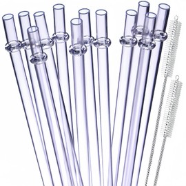 9 inch Clear Reusable Hard Plastic Straws Clear Drinking Straws for 16 oz & 20 oz Mason Jar Tumblers, with Cleaning Brush (9 inch Clear 12 PCS)