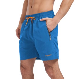 Ougelebo Men's Swimming Trunks with Zip Pocket, Quick-Drying, navy blue, XL