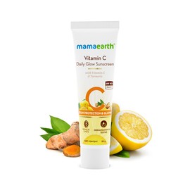 Mamaearth Vitamin C Daily Glow SPF 50 Sunscreen with PA+++ | Reduces Tanning & Gives Broad Spectrum Sun Protection | No Whitecast & Non-Greasy | 0.71 Oz (20g)