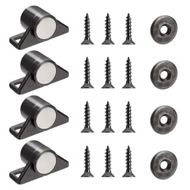 4 Pack Strong Magnetic Cabinet Latches, Metal Cabinet Door Catches with Neodymium Magnets, Vintage-Style Magnetic Door Latches for Kitchens, Closets, Cabinet Doors Drawers, Black