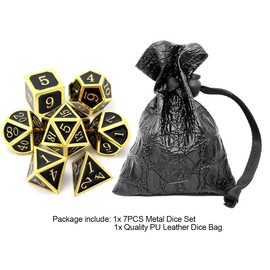 Haxtec DND Metal Dice Set D&D Gold Black Metal Dice for Dungeons and Dragons Roleplaying Games TTRPG Gift