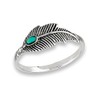 Simulated Turquoise Oxidized Feather Ring .925 Sterling Silver Tree Leaf