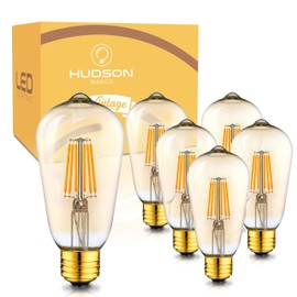 HUDSON BULB CO. Vintage LED Edison Light Bulbs, 60W Equivalent, E26/E27 Base, 2700K Warm White, Dimmable, ST58 Style Decorative Lights - 6 Pack