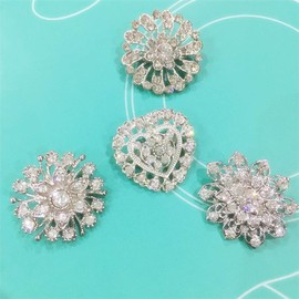 ZINSBEDI Fashion Lot 12pcs Rhinestone Crystal Flower Wedding Brooches Pins Set (silver plated)