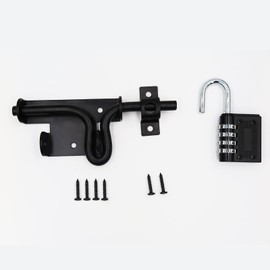 LAJIAOZ Black Heavy Duty Slide Bolt Gate Latch with Padlock Hole - Solid Hardware Thickened Metal Door Locks Gate Latches for Shed Door,Wooden Fences,Barn Doors,Yard Door(with Password Padlock)