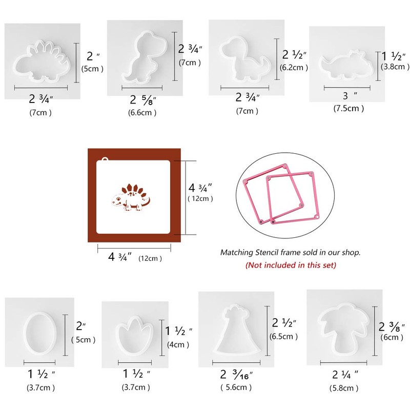 Dinosaur Cookie Cutters with Matching Cookie Stencils -Set of 16-8Pcs