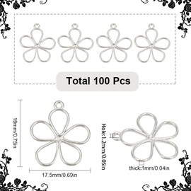 SUNNYCLUE 1 Box 100Pcs Hollow Flower Charms Small Flowers Charms Open Back Bezel Alloy Frame Vintage Small Cute Blossom Dangle Silver Charm for jewellery Making Charms DIY Necklaces Bracelets Earring