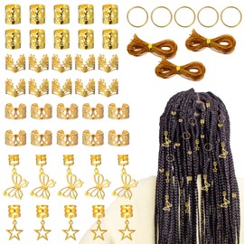 Tyqour 48pcs Gold Hair Jewelry for Braids Accessories, Loc Jewelry for Hair Dreadlocks Adjustable Hair Cuffs for Braids Hair Rings Braid Jewelry Hair Beads Decorations for Men Women