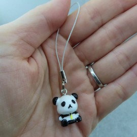 Pemby Studio PANDA Cell Phone Charm Silver Tone Novelty Gift Bear Animal Black White 3D New
