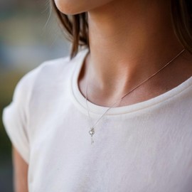 Anderson and Webb Sterling Silver Key Pendant Necklace for Women, with Diamonds, Inspirational Jewellery for Women,Mum Detail, Silver Necklace with 18" Chain, Gift Box Included