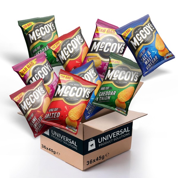 McCoy's Custom Case | 36 Pack | Choose any 3 Flavours & Receive 12x45g of each Choice | Includes 5 Varieties of Crunchy Potato Crisps Perfect for Snacking