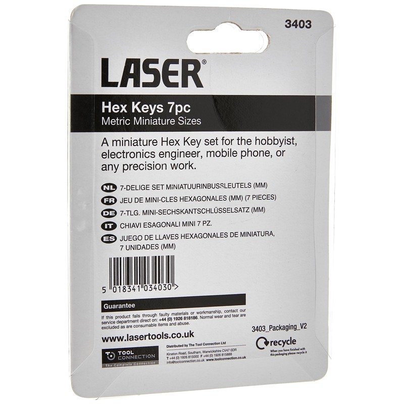 Laser 3403 Miniature Hex Key Set 7pc, Chrome