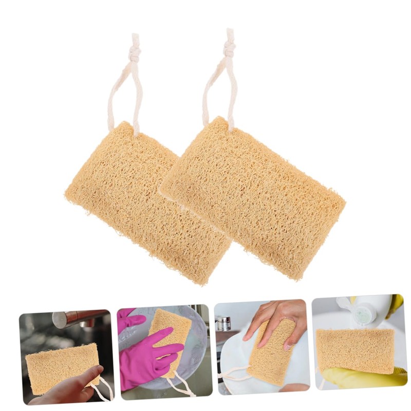 FRCOLOR 2pcs Natural Loofah Dishwashing Sponge Scrubber Multi Use Cleaning