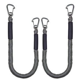 Bungee Dock Line Double Clips Heavy Duty 316 Stainless Steel Clips Boat Ropes Mooring Ropefor for Boats PWC, Built in Snubber, Kayak,Watercraft,SeaDoo,Jet Ski, Pontoon, Canoe, Power Boat 2PCS (Grey)