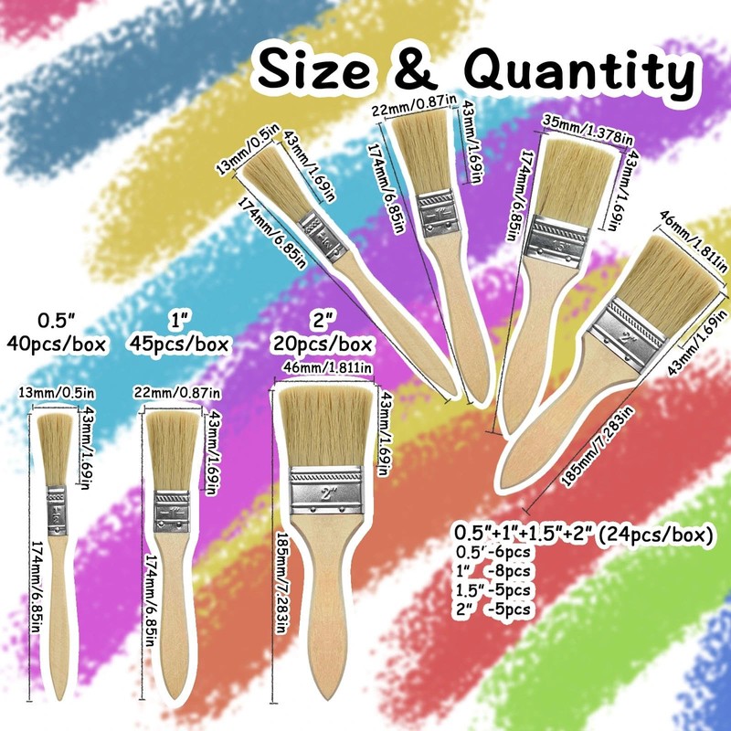 PDKKFF 40PCS 1/2 inch Paint Brush Set, Chip Paint Brushes,