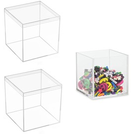 KissYou Large Acrylic Box With Lid 2 Packs Clear Square Cube Jewelry Storage Box Small Plastic Containers Weddings, Party Gift, Treats, Candies Easter Container Easter Basket Stuffers
