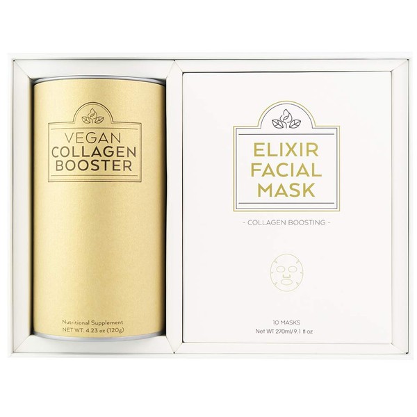 Fusion Naturals: Glow Beauty Duo Set - All Natural Collagen Booster - 20 Packs of Vegan Collagen + 10 Masks - Support Collagen Density, Improve Skin Hydration, Reduce Signs of Aging