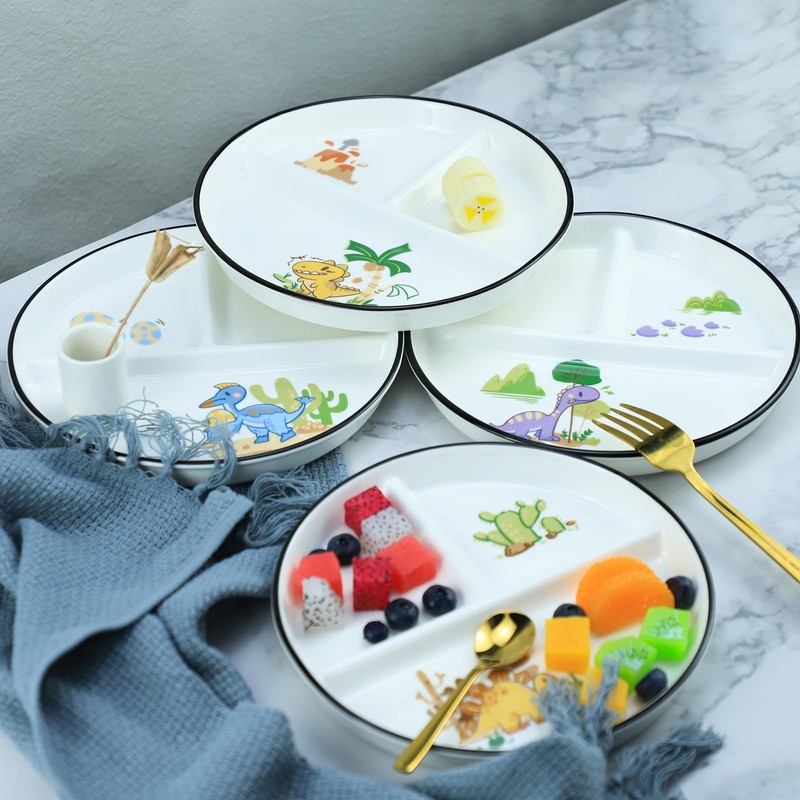 1 PCS Ceramic Dinosaur Portion Control Plate Divided Dish for