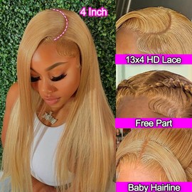 Blonde Lace Front Wigs Human Hair Straight 13x4 HD Lace Wigs Human Hair for Black Women with 180 Density 18 Inch Long Bob 27# Color