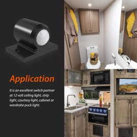 Motion Sensor Light Switch Indoor 12V Wall Switch for RV Camper Boat Interior Bathroom Kitchen Cabinet LED Lights, Mini Size 1 x 0.7 inch, Pack of 2
