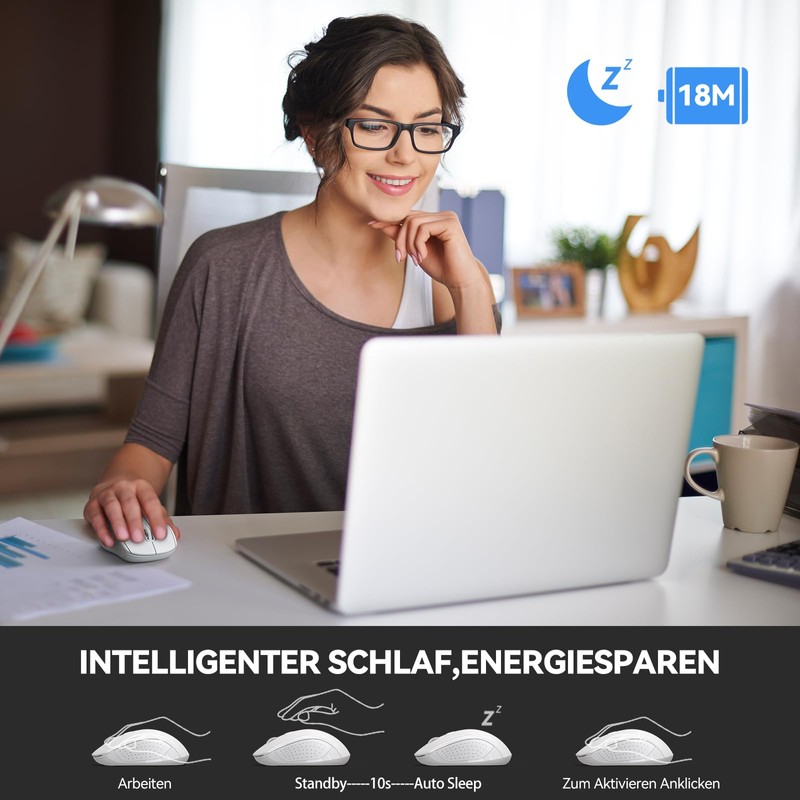 TECKNET Maus Kabellos, Bluetooth Maus (Tri-Mode: BT 5.0/3.0+2.4GHz) Funkmaus mit