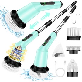 Electric Spin Scrubber for Cleaning Bathroom, Shower Scrubber Cordless Cleaning Brush with IPX7 Waterproof & 2 Speed, 3 Brush Heads, Bathroom Cleaning Supplies for Toilet Shower Tub Mint Green