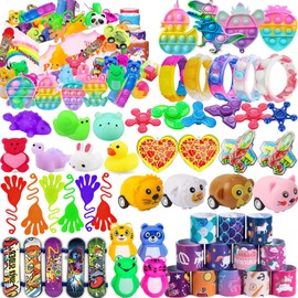 62 Pcs Pop Party Favors Fidget Toys for Kids, Treasure Box Toys Classroom Prizes, Pinata Filler Goodie Bag Stuffers, Treasure Chest, Prize Box Toys for Kids Classroom