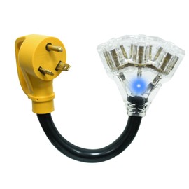 30 Amp NEMA TT-30P to 20 Amp 3x 5-20R/15R 110 RV Distribution Adapter with LED Power Indicator - 125V, ETL Listed Portable Generator Distribution Cord w/ 3-prong plug