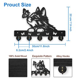 MAYJOYDIY Wooden Cat Butterfly Key Hook Wall Mount 30 x 20 cm Animal Theme Key Coat Hat Hook with 5 Alloy Hooks Black Art Key Rack Organizer for Bedroom Kitchen Entryway Office