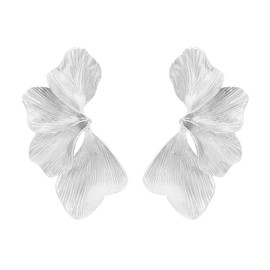 Chunky Gold Statement Earrings for Women Gold Sectored Flower Earrings Gold Leaf Earrings Large Gold Earrings Hypoallergenic Earrings Jewelry Gift (Silver)